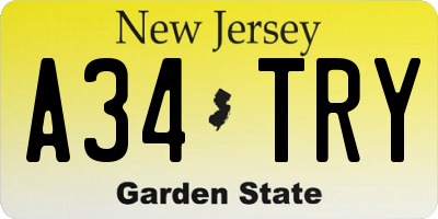 NJ license plate A34TRY