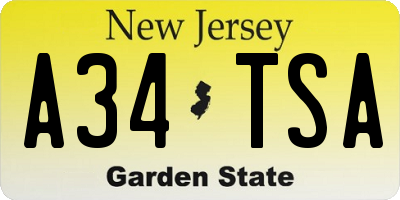 NJ license plate A34TSA