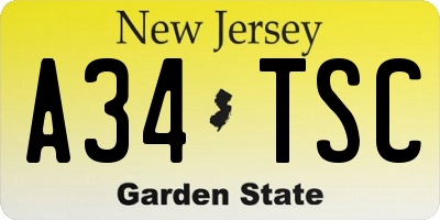 NJ license plate A34TSC