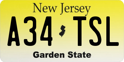 NJ license plate A34TSL
