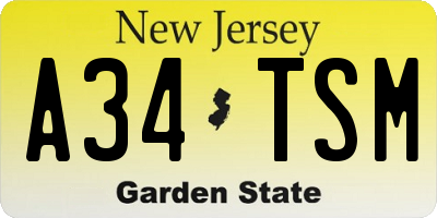 NJ license plate A34TSM
