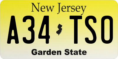 NJ license plate A34TSO