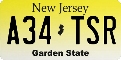 NJ license plate A34TSR