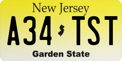 NJ license plate A34TST