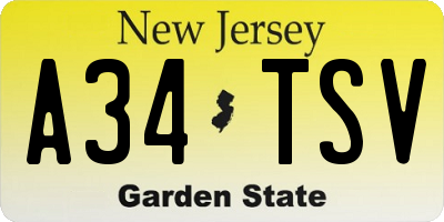 NJ license plate A34TSV