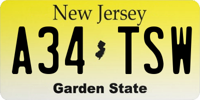 NJ license plate A34TSW
