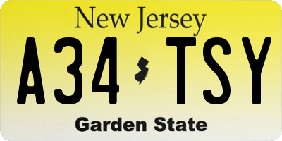 NJ license plate A34TSY