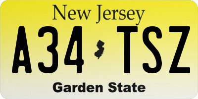 NJ license plate A34TSZ