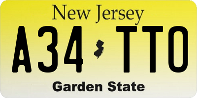NJ license plate A34TTO