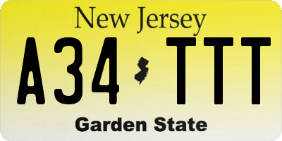 NJ license plate A34TTT