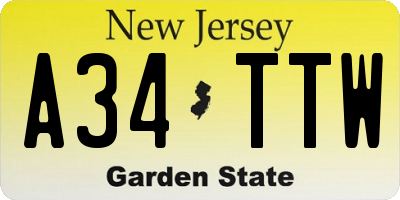 NJ license plate A34TTW