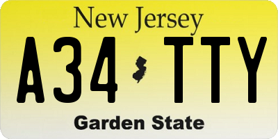NJ license plate A34TTY