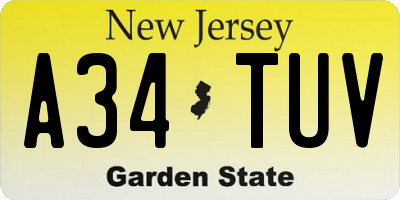 NJ license plate A34TUV