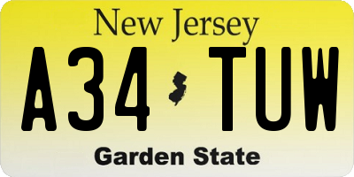 NJ license plate A34TUW