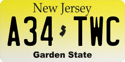 NJ license plate A34TWC