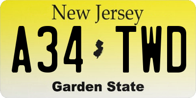 NJ license plate A34TWD