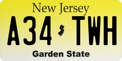 NJ license plate A34TWH