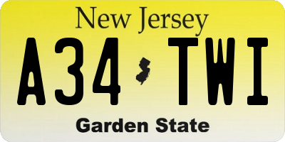 NJ license plate A34TWI