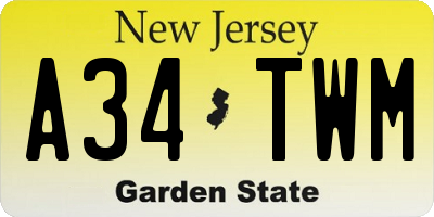 NJ license plate A34TWM