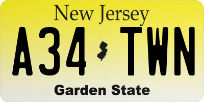 NJ license plate A34TWN