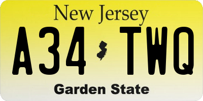 NJ license plate A34TWQ