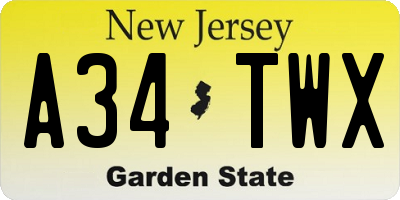 NJ license plate A34TWX