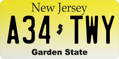 NJ license plate A34TWY