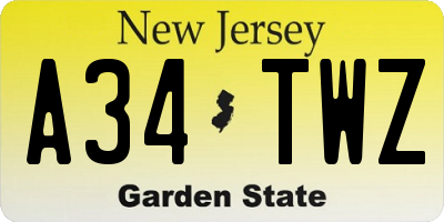 NJ license plate A34TWZ