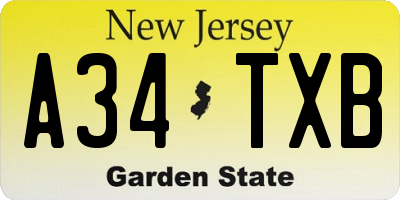 NJ license plate A34TXB