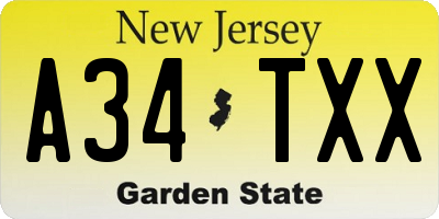 NJ license plate A34TXX