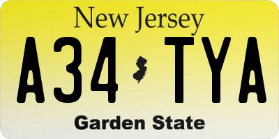 NJ license plate A34TYA