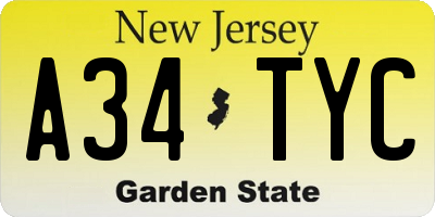 NJ license plate A34TYC