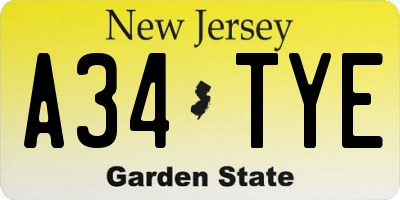 NJ license plate A34TYE