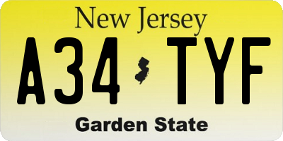 NJ license plate A34TYF