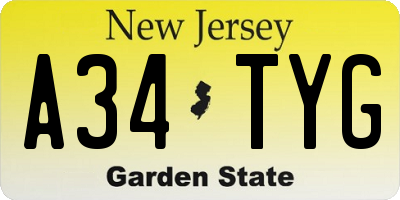NJ license plate A34TYG