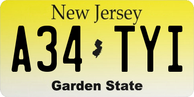 NJ license plate A34TYI