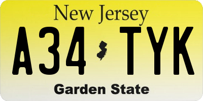 NJ license plate A34TYK