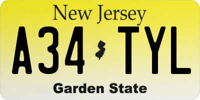 NJ license plate A34TYL