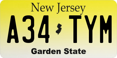 NJ license plate A34TYM