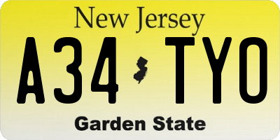 NJ license plate A34TYO