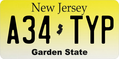 NJ license plate A34TYP