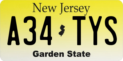 NJ license plate A34TYS