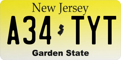 NJ license plate A34TYT