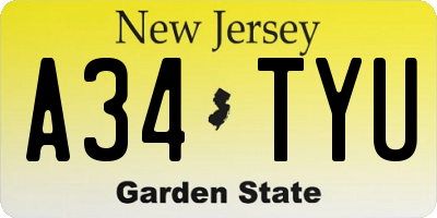 NJ license plate A34TYU