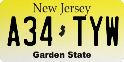 NJ license plate A34TYW