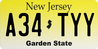 NJ license plate A34TYY