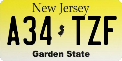 NJ license plate A34TZF
