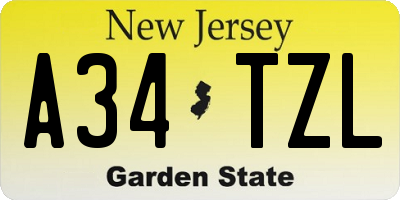 NJ license plate A34TZL