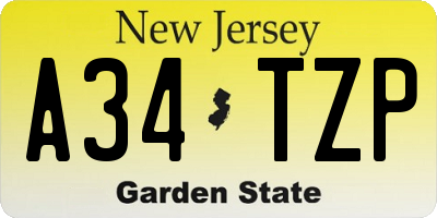 NJ license plate A34TZP