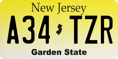 NJ license plate A34TZR